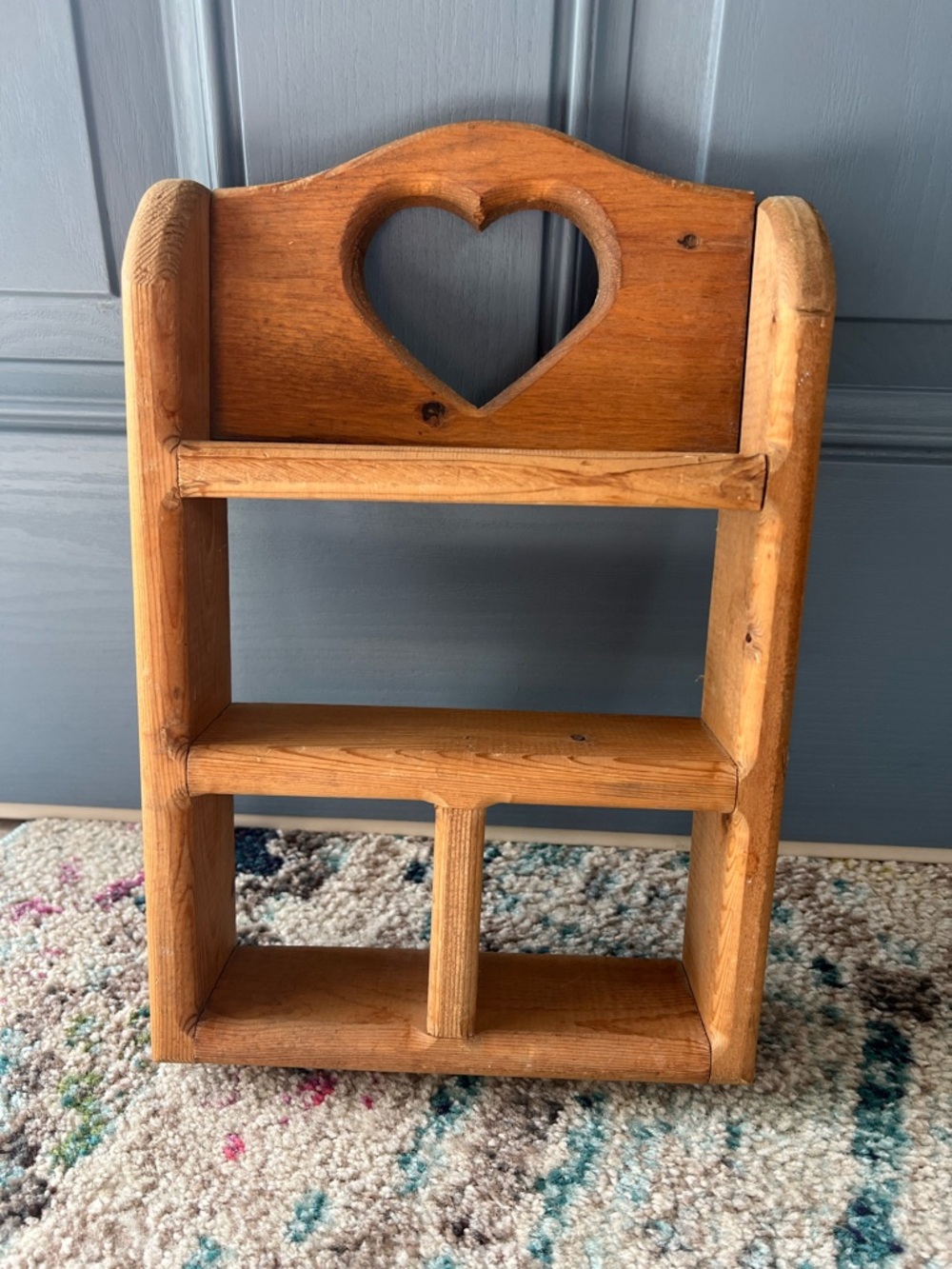 Vintage Wooden Heart Shelf Wall Decor - Natural Wood Finish
